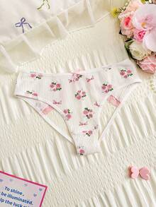 SHEIN 1条纯真花卉蕾丝无裆内裤，性感设计，适合年轻女性 - 白色 - 查看 1