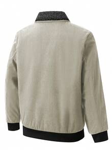 Manfinity Homme 男士休闲翻领拉链宽松抓绒外套 - 卡其色 - 查看 2