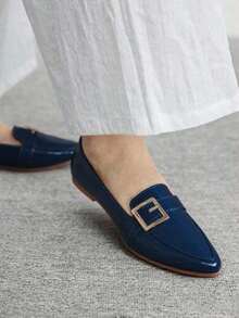 Mocasines para mujer, punta afilada, detalle de hebilla metálica,FORRO PIEL ,planos, estilo minimalista, casual y oficina. - Azul - Ver 1