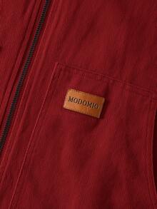 HIMLAND 男士梭织修身撞色拼接长袖休闲衬衫外套，适合秋冬季穿着 - 酒紅色 - 查看 4