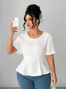 SHEIN Elenzya 大码女式纯色优雅腰部设计露背系带上衣，百搭 - 白色 - 查看 5