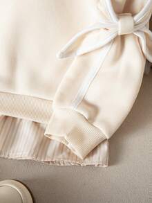 SHEIN Young Girl Letter Embroidery Striped Patchwork Shirt Collar Casual Sweatshirt - Apricot - View 5