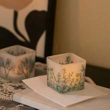 Cirelle Portavelas de vidrio a prueba de viento - Linterna cuadrada con patrón de hojas, decoración de mesa moderna para exteriores/interiores para patio y comedor - Multicolor - Ver 6