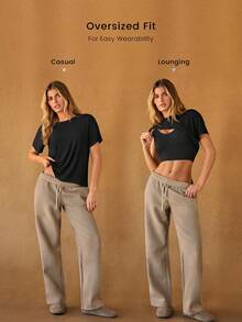 GLOWMODE 日常羊毛宽腿可调节抽绳腰部基本款运动裤，带侧袋，日常休闲