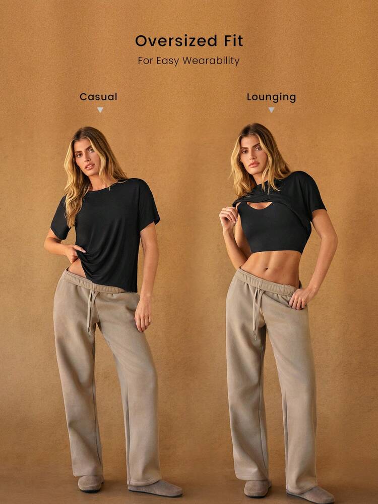 30'' Everyday Fleece Wide Leg Adjustable Drawstring Waist Basic Joggers Sweatpants With Side Pockets Daily Casual Fall Winter