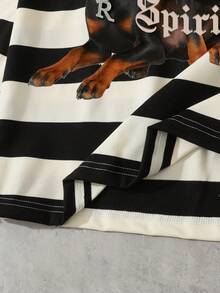 ROMWE MEN Street Life Camisa polo holgada con estampado de Doberman Pinscher y rayas para hombre - Multicolor - Ver 4