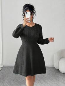 Elenzga 女士优雅时尚长袖宽松大码毛衣连衣裙，适合外出和婚礼宾客穿着，秋冬季 - 黑色 - 查看 7