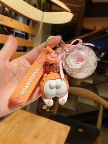 2 PCS Cat Butt Keychain With Preserved Flower Resin Charm Funny Couple Gift Prank Bag Charm Cute Animal Design For Best Friends Matching Accessory Viral - Multicolor - View 8