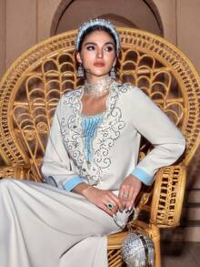 Al Najma 女士阿拉伯风格连衣裙 - 白色 - 查看 7