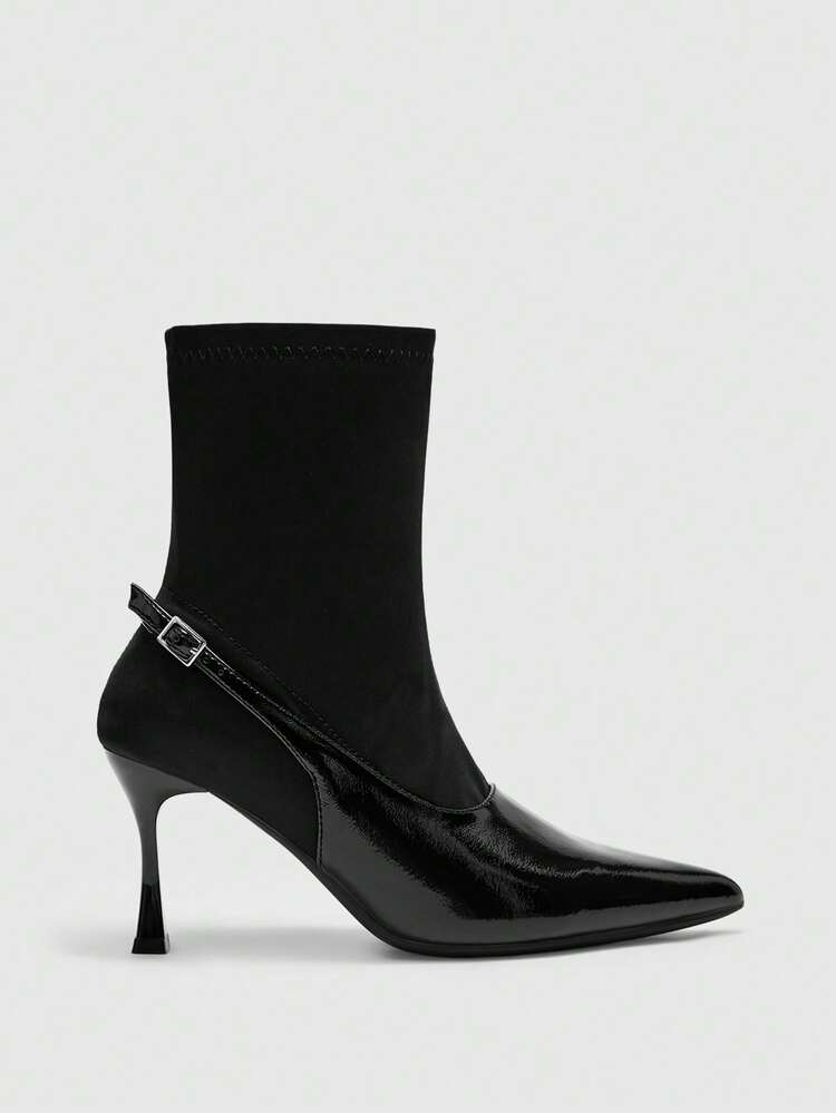 CUCCOO BIZCHIC Women's Pointed Toe Buckle Design Fashion Daily Wear Versatile High Heel Ankle Boots