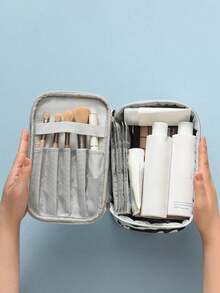 1个女士ins风奶牛纹化妆包，大容量，便携，高端，旅行洗漱包，化妆品收纳包，波西米亚风，适合度假海滩、浴室、卧室等场合，大容量 - 黑與白 - 查看 5