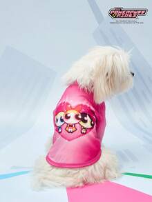 THE POWERPUFF GIRLS X PETSIN 1件可爱大眼睛女孩三人组卡通印花宠物T恤 玫瑰红 亲肤透气宠物服装 - 玫紅色 - 查看 3