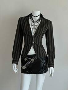 EgrlEra 女士复古性感时尚V领办公室休闲衬衫 - 黑色 - 查看 4