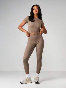 MISSGUIDED High Waisted Ribbed Seamless Leggings Full Length Stretchy Yoga Pants Fitted Activewear Compression Tights Workout Training Performance Leggings - Army Green - View 5