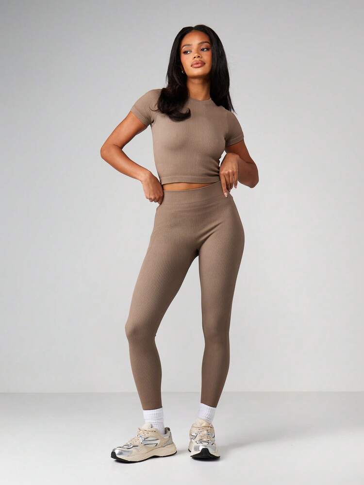 MISSGUIDED High Waisted Ribbed Seamless Leggings Full Length Stretchy Yoga Pants Fitted Activewear Compression Tights Athletic Workout Training Performance Leggings