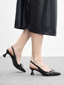 CUCCOO BIZCHIC Women's Pointed Toe Buckle Design Elegant High Heels, Suitable For Daily Commute - Black - View 5