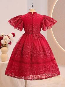 SHEIN Tween Girls' Elegant Lace Party Birthday Princess Dress - Red - View 2