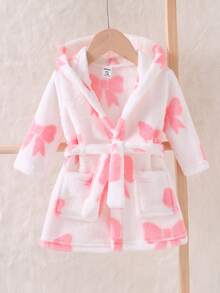 新生儿粉色简约时尚甜美可爱长袖长款连帽睡袍 - 粉色 - 查看 7