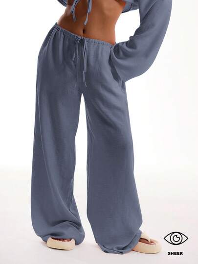 MUSERA Tie Front Linen Feel Beach Trousers Elegant Summer Vacation Sun Casual Boho White Airport Winter Party