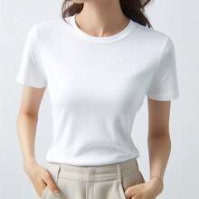 MIL200FIT Playera para mujer, tipo camiseta, manga CORTA cuello redondo, tela ligera, corte ajustado - Blanco - Ver 3