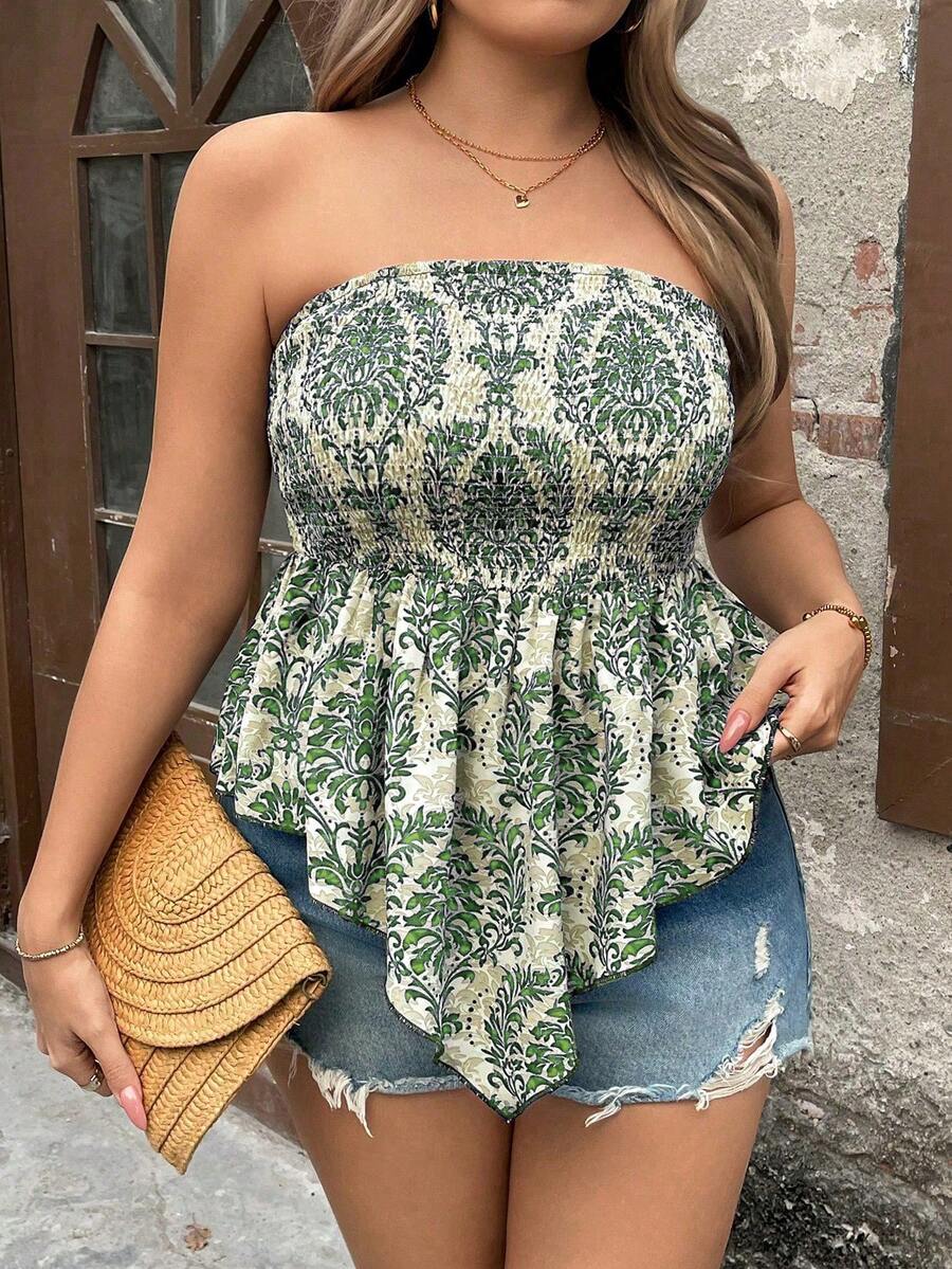 SHEIN Clasi Áo Bandeau họa tiết Paisley thanh lịch dành cho nữ - màu xanh lá - Xem 1