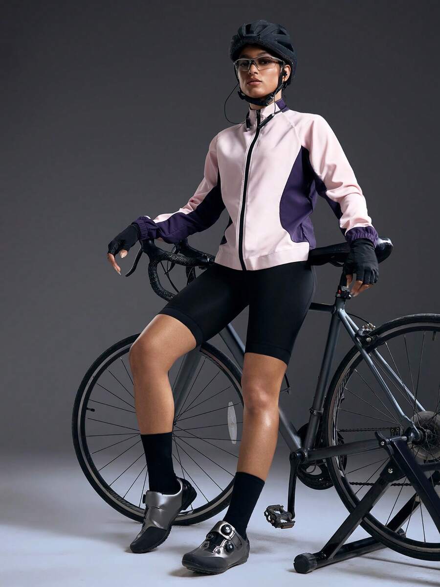 Powerista Chaqueta de ciclismo con cremallera delantera y mangas raglán de color contrastante para mujer - Morado - Ver 1