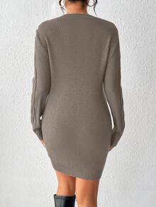 EMERY ROSE Women's Twist Knit Sweater Dress For New Year Clothes - Mocha Brown - View 2
