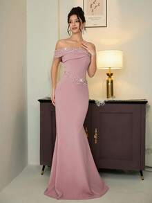 Poshira 女士鸡尾酒会礼服 - 藕粉色 - 查看 4