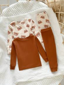 男婴可爱卡通图案针织长袖上衣和裤子贴身睡衣套装 - 彩色 - 查看 2