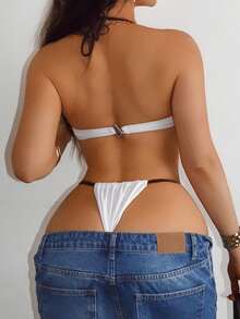 Swim SXY 新款纯色性感系带比基尼泳衣（女款） - 白色 - 查看 4