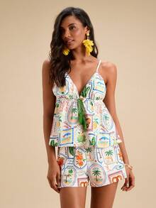 Travachic Tropical Print Casual Shorts, Summer Vacation Beach - Multicolor - View 4