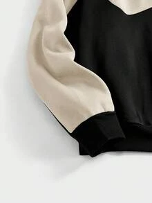 EASEVO Sudadera de cuello redondo casual de talla grande para hombres, sudadera de unicolor con parches de contraste y bloques de color - Multicolor - Ver 4