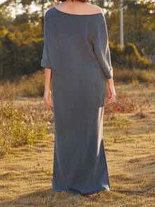 Boho Mama 孕妇休闲鹰纹侧开衩连衣裙，夏季 - 黑色 - 查看 2