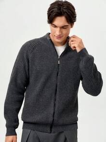 RONVEXI Men's Casual Daily Cardigan Knit Wear Men Men Sweater Jacket Men Cardigans Mock Neck Men - Dark Grey - View 5