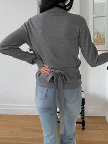 DAZY Sweater Turtleneck Polos Kasual Wanita dengan Lubang di Bagian Bawah, Musim Gugur/Dingin - Grey - View 4