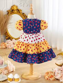 女婴/女宝宝甜美碎花短袖连衣裙，舒适的中东传统风格夏季服装 - 彩色 - 查看 7
