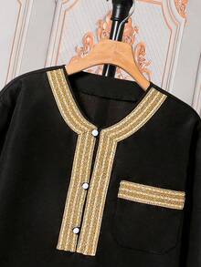 SHEIN Tween Boy Elegant Gold-Trimmed Long Robe Shirt, Spring/Summer