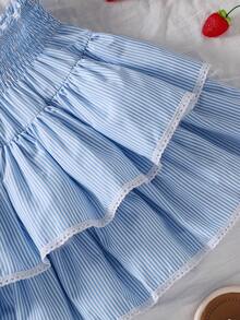 SHEIN Spring/Summer TweenGirls NiHa Sweet & Cute Casual Pleated High Waist Ruffle Hem Skirt, Suitable For Daily Commute, Leisure, Vacation, Gathering With Friends, Street Photography