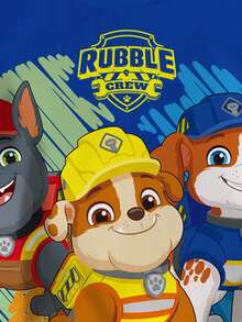 Rubble X SHEIN Camiseta de manga corta con cuello redondo y estampado de dibujos animados de verano para niño - Blanco - Ver 4