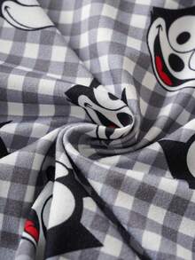 SHEIN Felix The Cat Baby Boy Plaid & Cartoon Print Button-Front Long Sleeve Top And Pants Pajama Set - Black and White - View 8