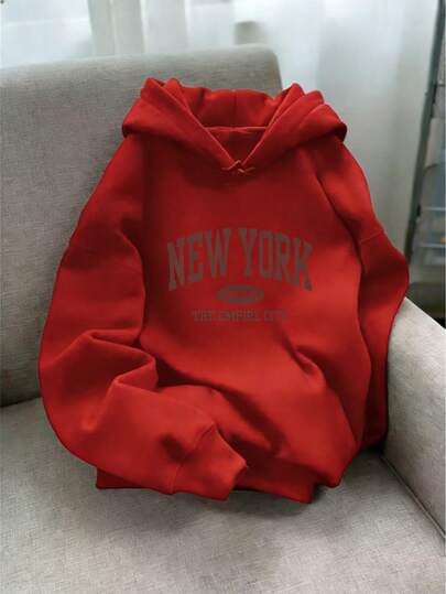 Sudadera con capucha gruesa para mujer,blusa para mujer,sudadera de moda con impresión de letras "Ciudad Imperio de Nueva York",abrigo casual para mujer