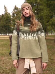 SHEIN In My Nature 女士休闲百搭通勤户外高领长袖毛衣 - 彩色 - 查看 4