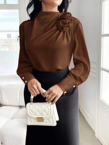 Modelyn Women's Daily Casual Shirt Coffee Brown Top - Coffee Brown - View 4