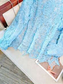 GlowEve CURVE Áo kiểu ren màu trơn thanh lịch dành cho người có vóc dáng lớn, thích hợp mặc đi làm. - Màu xanh nhạt - Xem 5