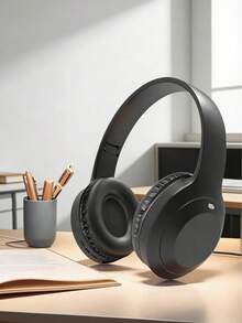 Teckwe 新款无线耳机，可折叠头戴式设计，高清通话质量，可折叠伸缩耳带，适用于商务及普通智能手机，高保真音质，低音浑厚，超长续航。（电池容量：150mAh） - 黑色 - 查看 2