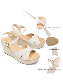 GETAC Alpargatas Para Mujer Plataforma Sandalias Correa Ajustable - Beis - Ver 4