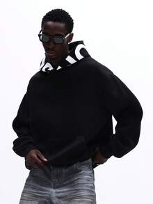 SUMWON Áo hoodie dài tay màu đen in chữ trắng nổi bật, kiểu dáng thường ngày năng động, phù hợp cho phong cách đường phố. - màu đen - Xem 7