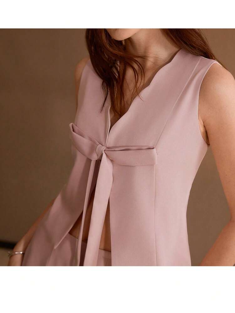 BOW DETAIL SLEEVELESS JACKET