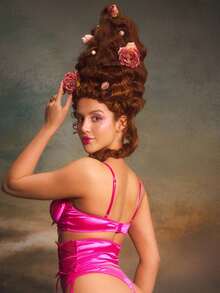 3pcs/Set Women Sexy Lace Bra Set With Underwire, Rose Red - Hot Pink - View 1