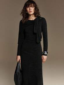 Ontre 2026春夏新款女士修身简约百搭超长连衣裙，都市通勤商务休闲装，情人节派对、婚礼宾客、度假等场合的优雅之选 - 黑色 - 查看 2